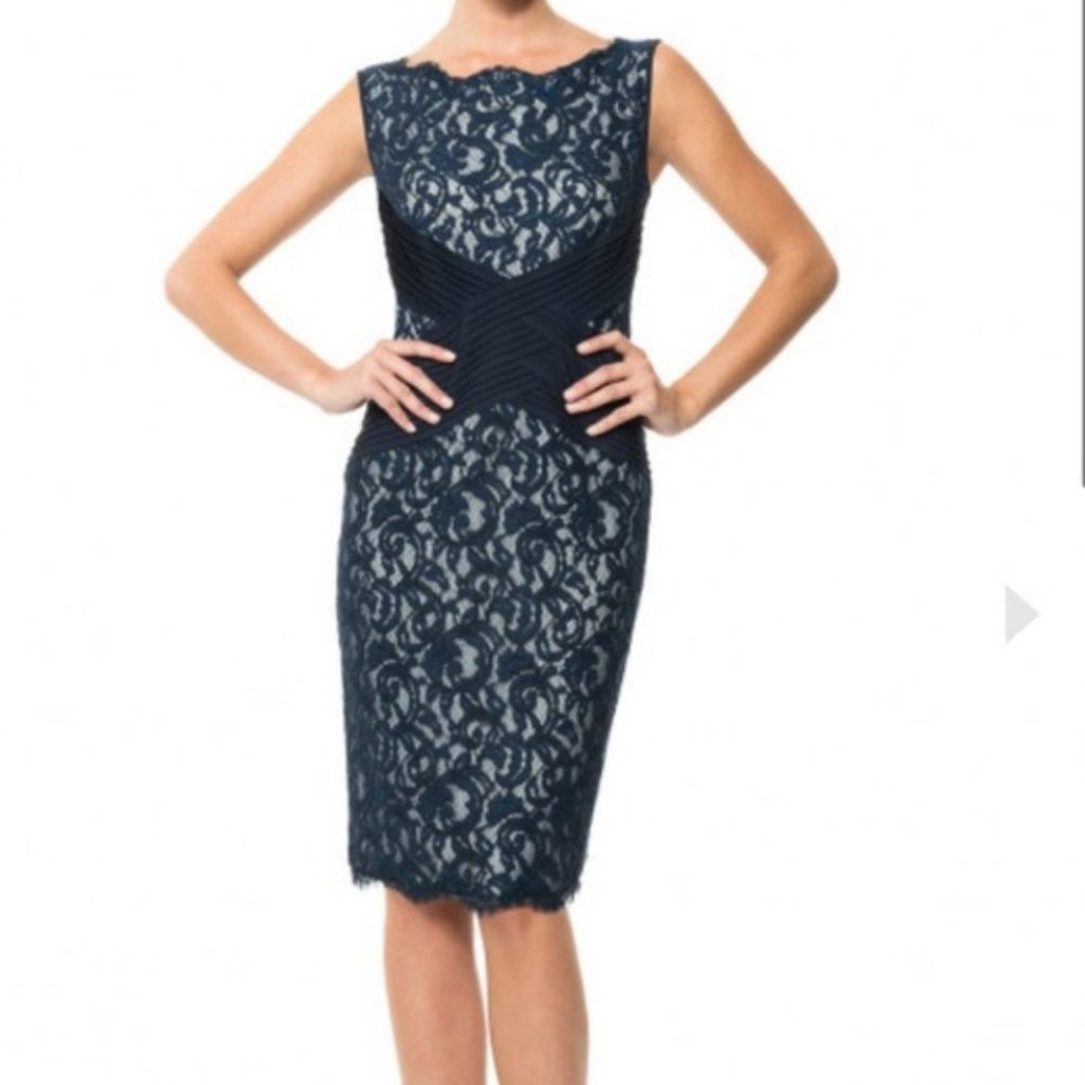 Tadashi Shoji Lace Dress with Pintuck Jersey Waist